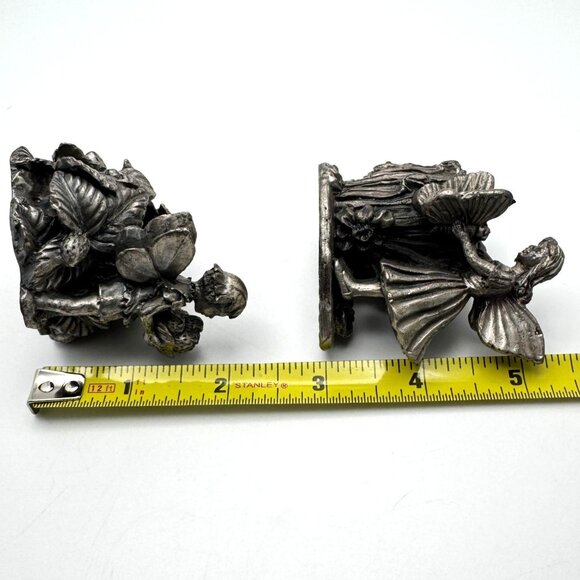 Candlestick Holder Pewter Fairies Set of 2 Butterflies Flowers Vintage Taiwan - Picture 2 of 12